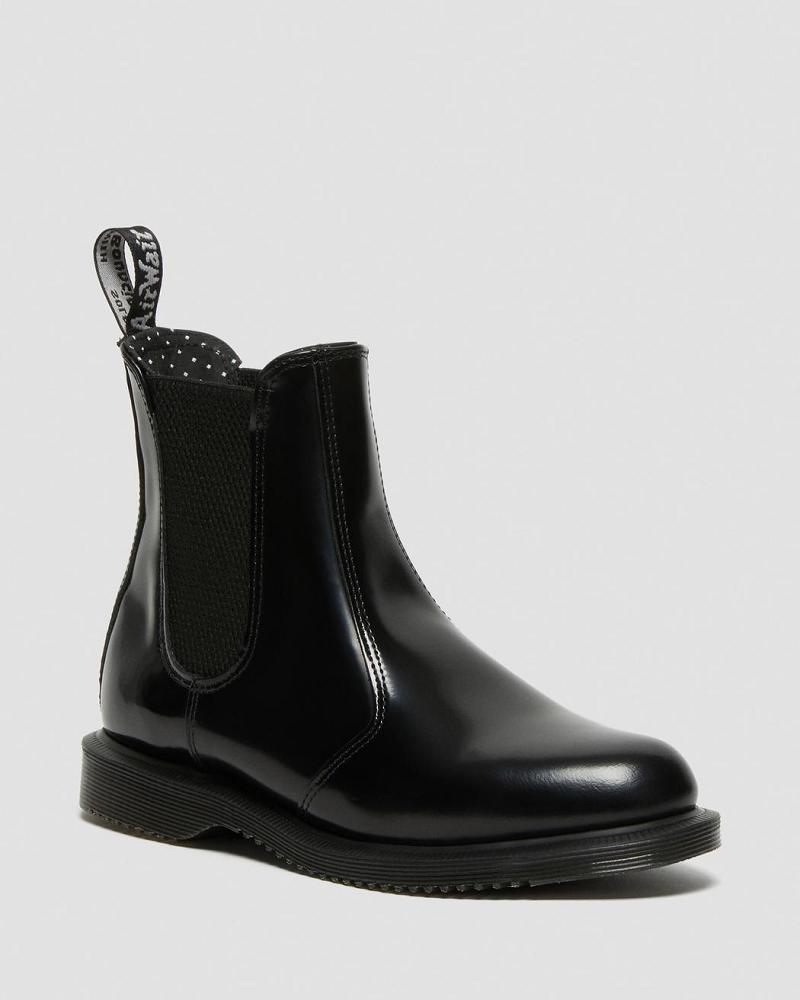 Black Women\'s Dr Martens Flora Smooth Leather Chelsea Boots | CA 124LIS